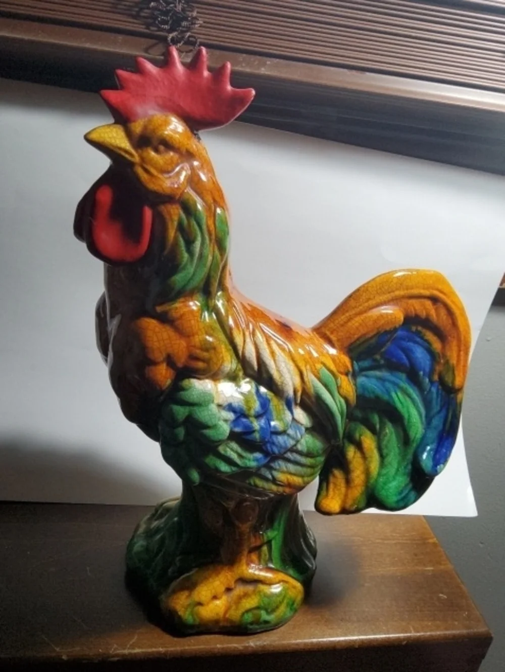Vintage Majolica Rooster Statue.